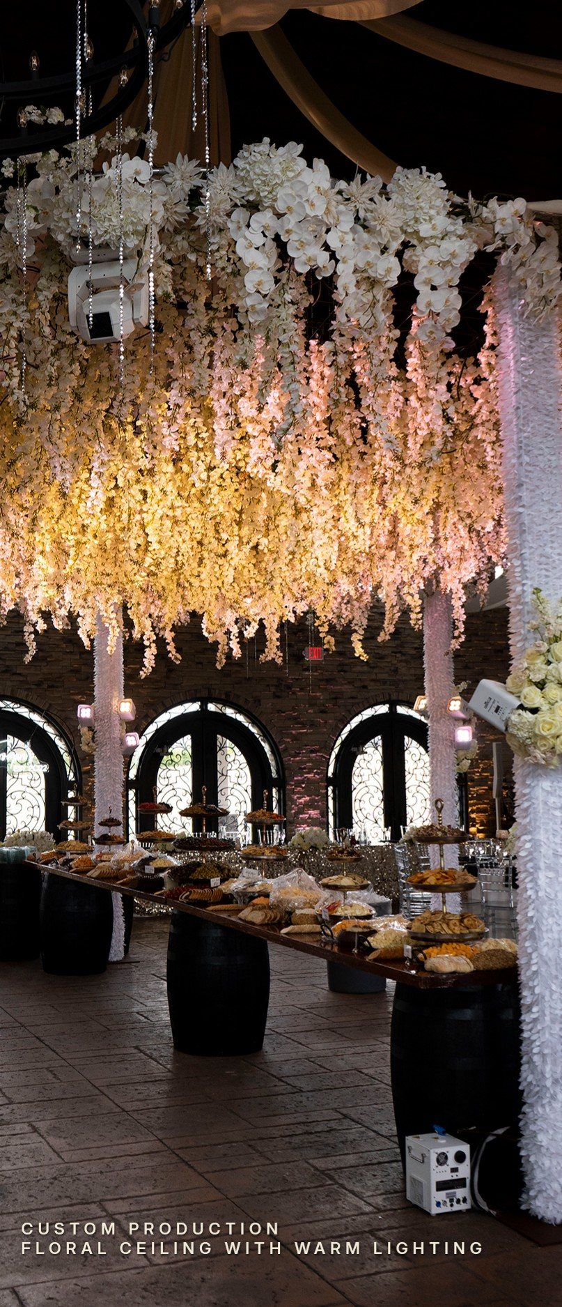 Custom floral ceiling with warm lighting